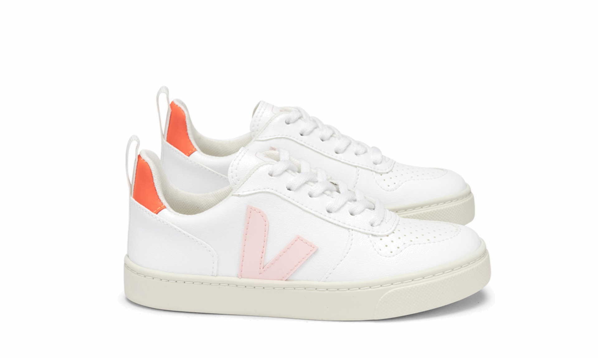 Vegan Sneaker, VEJA Small V-10 Lace CWL White Petal Orange Fluo