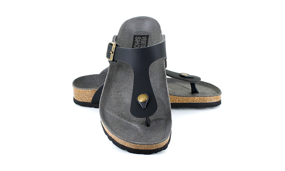 vegan sandal vegetarian shoes toe post sandal black 5 3
